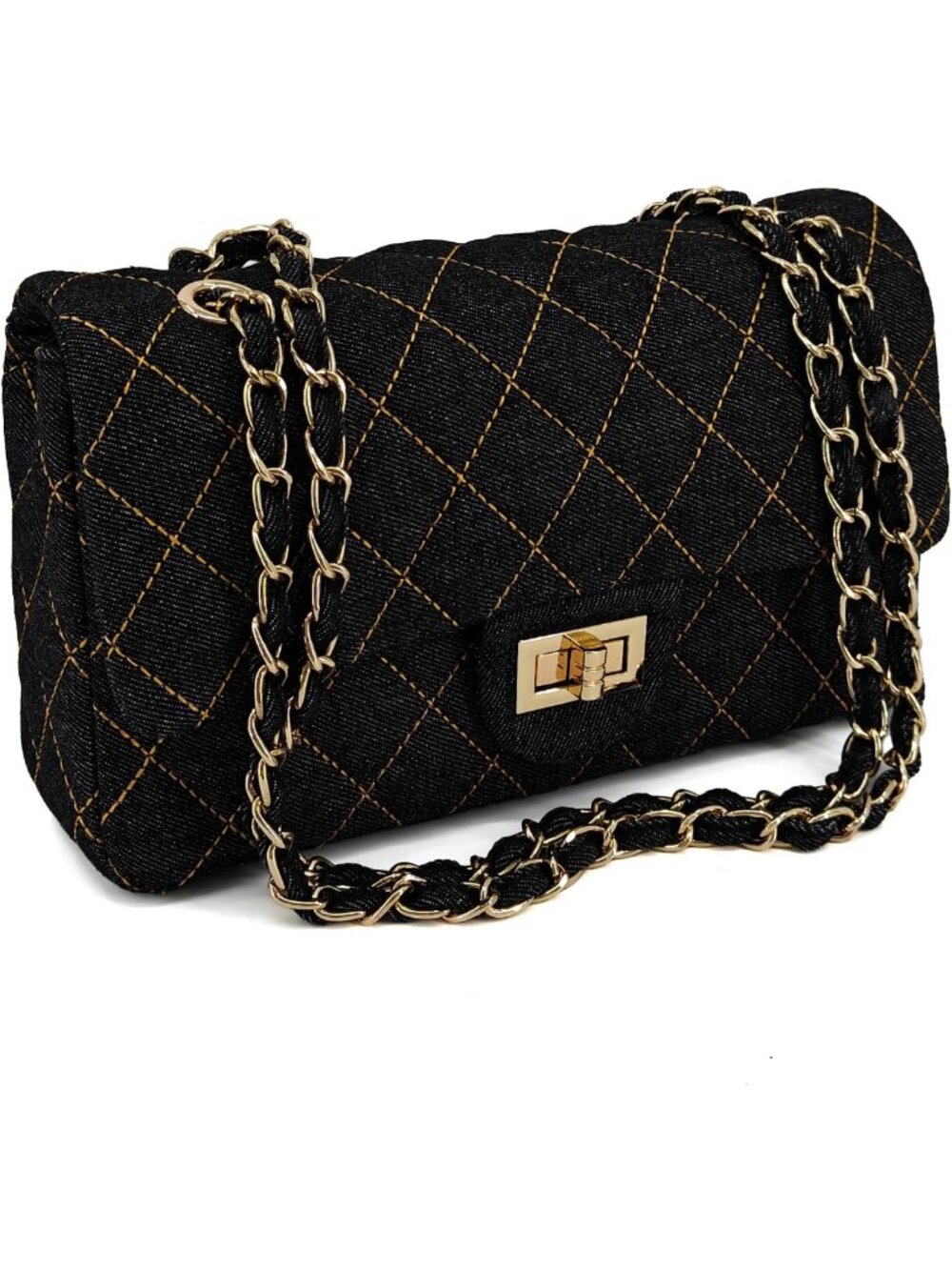 Chic Vintage Quilted Denim Shoulder Bag with Chain Strap - Stylish Women's